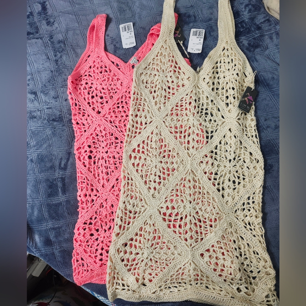 Forever 21 (2) Crochet Knit Mini Dress in Pink and Cream